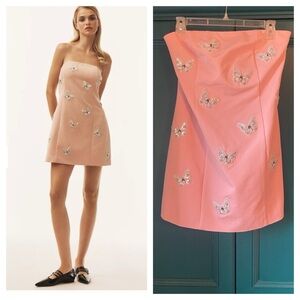 Mare Mare Strapless Embellished Mini Dress | Pink Butterfly Party Dress Sz Small